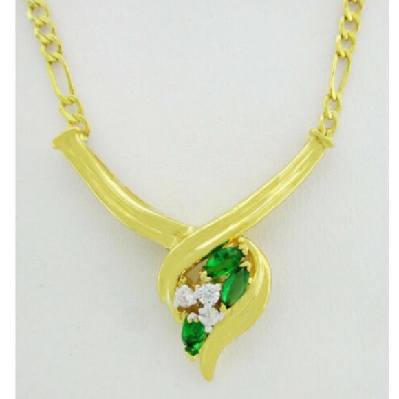 AAA Emeralds & White Sapphire Necklace 10k Gold